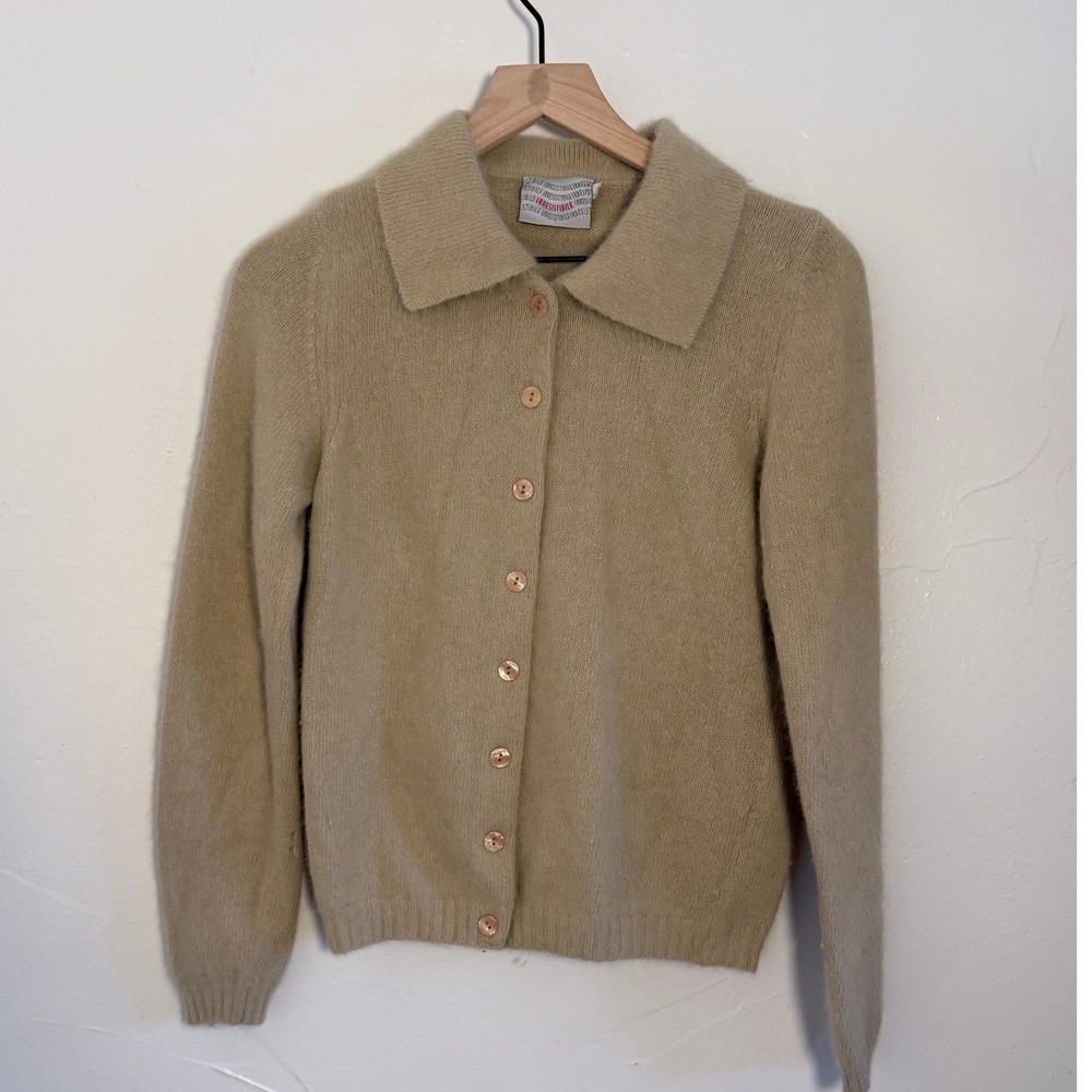 Vintage Irresistibile Angora Wool Cardigan Beige Collared Made Italy S
